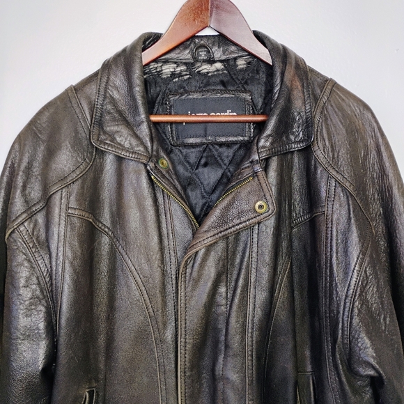 Pierre Cardin Vintage Leather Bomber Jacket Brown Full Zip Mens Size Large - Picture 3 of 16